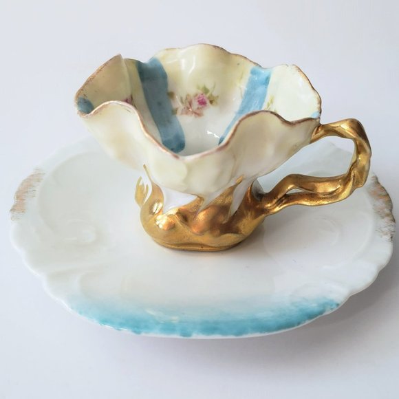 Rare Vintage Floral Shaped Hand Painted Espresso Cup - Picture 1 of 7